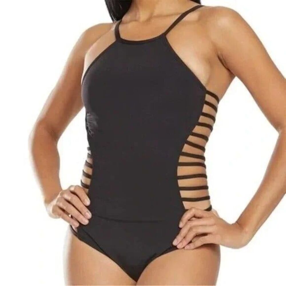 Kenneth Cole New York Black Strappy Cutout High Neck One Piece Size S NWT